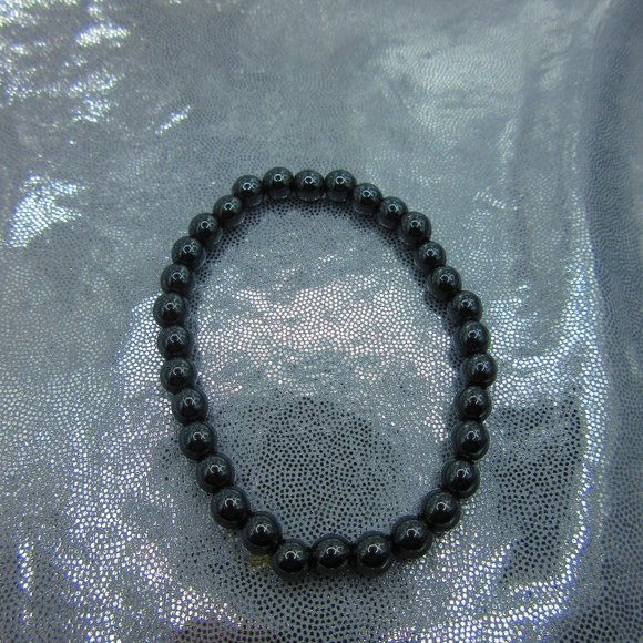 Hematite 6mm Round 7" Stretchy Gemstone Bracelet - Picture 2 of 3